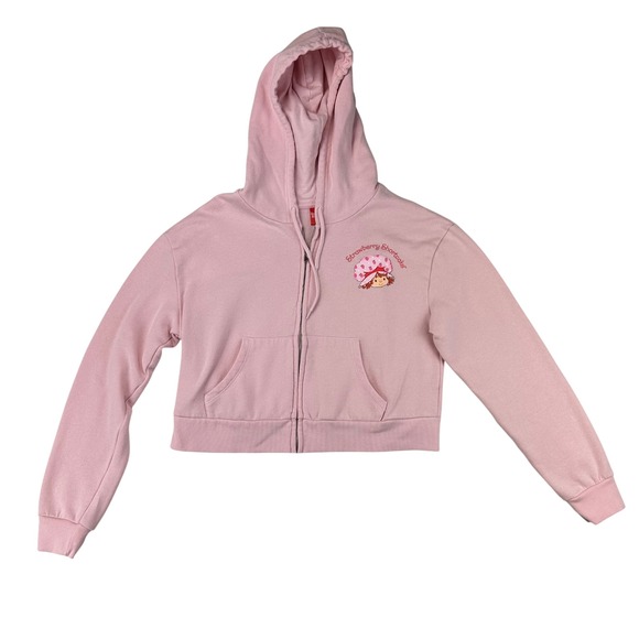 Strawberry Shortcake Other - Strawberry Shortcake Hoodie Girls Medium‎ Pink Cropped Zip Up Fleece